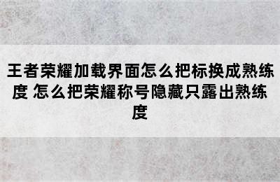 王者荣耀加载界面怎么把标换成熟练度 怎么把荣耀称号隐藏只露出熟练度